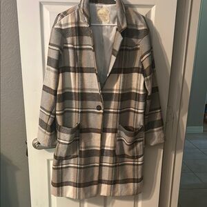 Altar'd State Checkered Trench Coat - Cream and Brown